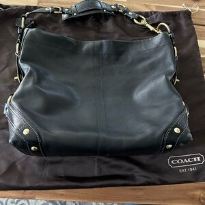 Coach Black Leather Shoulder Bag with Brass Hardware